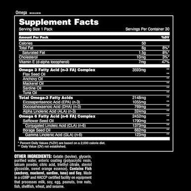 Animal Advanced Omega Essential Fatty Acids High Potency 3500Mg Omega 3 & Omega 6 Supplement With Epa Dha Ala Cla Gla For Heart Brain Joint Skin Eye Metabolism Immune Health 30 Day Pack