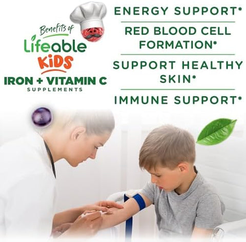 Lifeable Iron Supplements For Kids 10Mg With Vitamin C Great Tasting Iron Gummies For Kids Vegan Non Gmo Kids Iron For Immune Health And Iron Deficiency 90 Gummies Lifeable