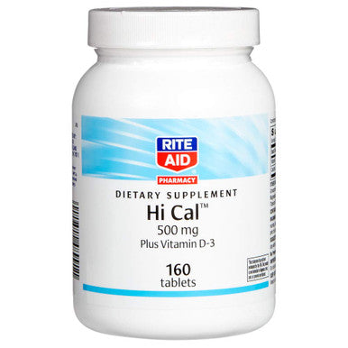 Rite Aid Hi Cal, Calcium 500 Mg Plus Vitamin D-3, 160 Tablets | Calcium And Vitamin D-3 | Calcium With Vitamin D3 | Calcium Table