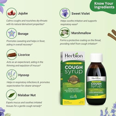 Herbion Naturals Sugar Cough Syrup With Stevia 5 Fl Oz Helps Relieve Cough And Soothes Sore Throat Naturally Optimizes Immune System 3 Packs