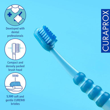 Curaprox Baby Toothbrush For Infants And Toddlers Ultra-Soft Bristles For Gentle Cleaning Blue-Blue Single Pack
