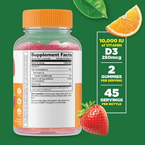 Lifeable Magnesium 85Mg + Vitamin D 10000 Iu Gummies Bundle Great Tasting Vitamin Supplement Gluten Gmo Chewable Gummy