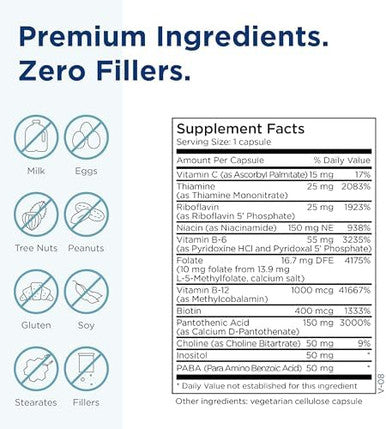 Methylpro B Complex + 10Mg L-Methylfolate - Professional Strength Vitamin B Complex + Folate Supplement For Energy, Mood + Immune Support - Vitamin B12, Vitamin B6, Vitamin C + More - (30 Capsules)