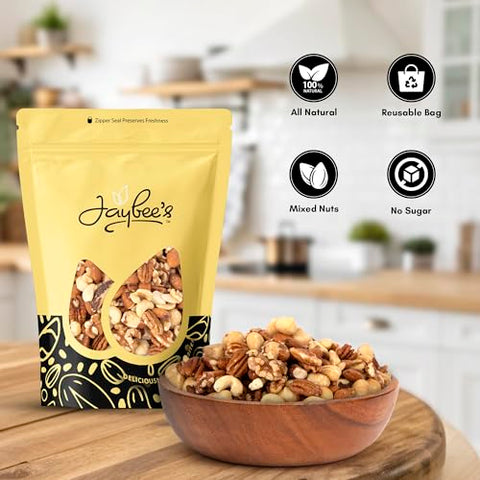 JaybeeÃƒÂ¢Ã¢â€šÂ¬Ã¢â€žÂ¢s Raw Deluxe Mixed Nuts Unsalted 3 Pound ÃƒÂ¢Ã¢â€šÂ¬Ã¢â‚¬Å“ Almonds, Cashews, Pecans, Walnuts, Brazil Nuts & Macadamias ÃƒÂ¢Ã¢â€šÂ¬Ã¢â‚¬Å“ Natural Fresh Variety in Resealable Bulk Bag