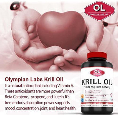 Olympian Labs Antarctic Krill Oil 1000Mg Caps With Astaxanthin Omega3 Epa Dha Immune Joint & Brain Support 60 Softgels