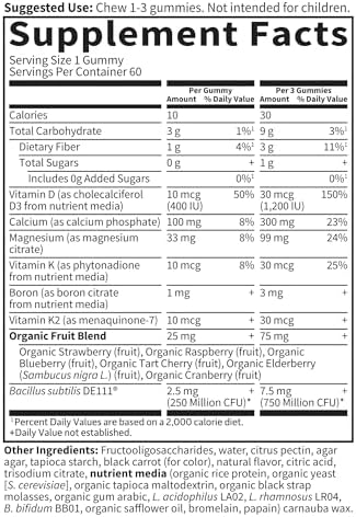 Garden Of Life Vitamin Code Calcium Magnesium Gummies With D3 and K2 Supports Bone Health and Bone Strength + Prebiotics and Probiotics For Digestive Support NonGmo GlutenFree 60 Raspberry Gummies