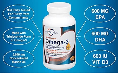 Cardiotabs Omega3 Extra Strength + Vitamin D3 Triglyceride Form 1300 Mg Omega3 600 Dha / 600 Epa With 600 Iu Vitamin D3