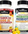 Bioschwartz High Strength Vitamin D3 5000 Iu 125 Mcg (1 Year Supply) Plus Advanced Strength Pre And Probiotics Supplement With Digestive Enzymes (1 Month Supply)
