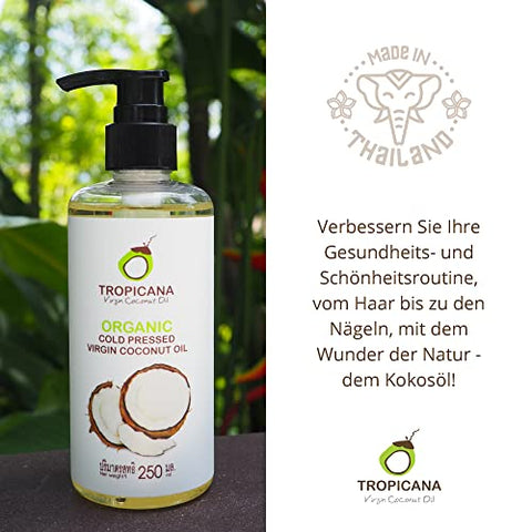 Tropicana Virgin Coconut Oil USDA Organic 8.45 fl. oz. Whole Kernel Cold-Pressed Coconut Oil Hexane-Free Not-Hydrogenated Great for Hair & Skin with Delicious Light Coconut Flavor & Aroma