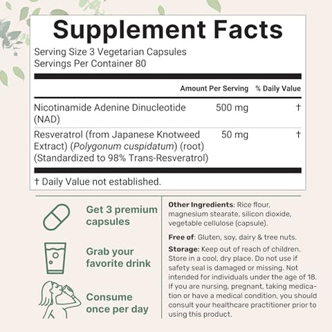 Micro Ingredients Nad 500Mg With Resveratrol 240 Veggie Capsules 2-In-1 Nad Supplement For Women & Men Nmn Pathway Alternative Non-Gmo Gluten Free