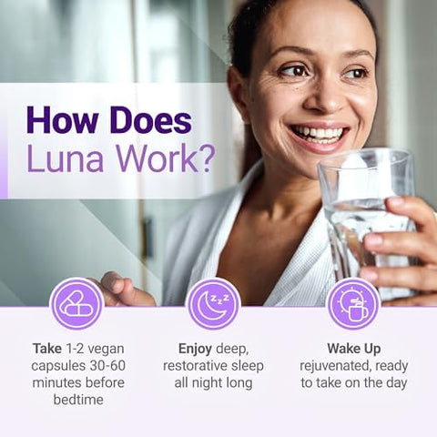 Nested Naturals Luna Sleep Aid & Magnesium Glycinate Chelate For Sleep Relaxation & Recovery (180 Capsules)