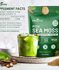 KIKI Green Irish Sea Moss Powder 8 Oz with Bladderwrack Burdock Root Extract for Immune Support Keto Vegan Supplement