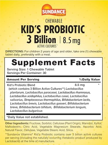 Sundance Kid'S Chewable Probiotic 30 Tablets 3 Billion Active Cultures Berry Flavor Vegetarian Nongmo And Gluten Supplement