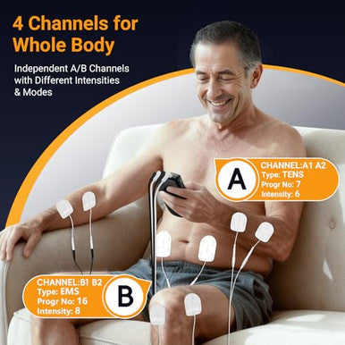 Comfytemp 4 Outputs Tens Unit For Sciatica Cover Multiple Parts Fsa Hsa Eligible Rechargeable Ems&Massage Tens Unit Muscle Stimulator For Pain Relief With 24 Modes And Diy For Back Shoulder Neck