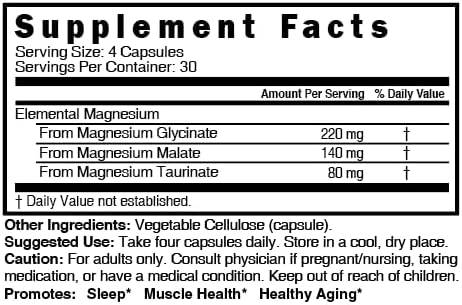 Nutri Triple Magnesium Complex 440mg Magnesium Glycinate Malate and Taurinate 100% Chelated for Maximum Absorption 120 Vegan Capsules Triple Complex Magnesium Magnesio Triple Complex