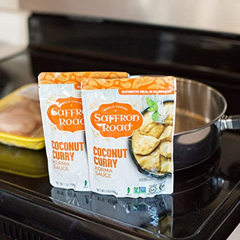 Saffron Road Simmer Sauce Lemongrass Basil & Coconut Curry - Non-GMO, Gluten-Free, Halal, Kosher, Vegan (7 Ounce (Pack of 8))