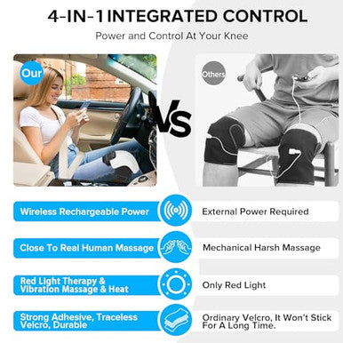 Holloii 4-In-1 Knee Massager Deep Heat Red Light Vibration & 3D Massage Cordless And Portable With Large Led Screen Ideal For Joint Pain Relief & Post-Workout Recovery For Families And Friends