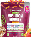 Drops Of Nature Mushroom Beauty Biotin Gummies Tremella Lions Mane Vit C Vit E 11-In-1 Mushroom Superfood Blend Vegan Hair Skin And Nails For Women (Mixed Fruits 30 Gummies)