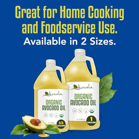 Kevala Organic Avocado Oil - 128 fl oz - 3.7 L - 1 Gallon - Avocado Oil for Cooking - Organic Cold Pressed Ã¢â‚¬â€œ High Smoke Point Ã¢â‚¬â€œ For Skin and Hair