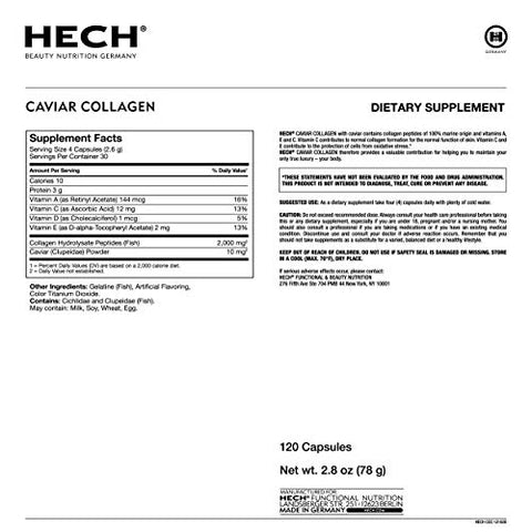 Hech Caviar Collagen Capsules - Beauty Supplement With 2000 Mg Marine Collagen Peptides Caviar Extract And Vitamin Complex
