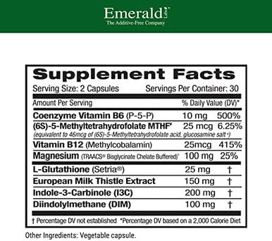Emerald Labs Estrogen Detox - Supports Hormone Balance For Women & Men - Includes I3C, Dim & Setria L-Glutathione - Vegan, Gluten- - 60 Vegetable Capsules (30-Day Supply)
