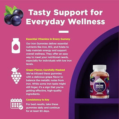 Phytoral Natural Multivitamin Iron Gummies For Adults - Adult Gummy Vitamins With Iron And Energy Boost B Complex Vitamins - Gummy Supplement And Mental Clarity Focus Multivitamin