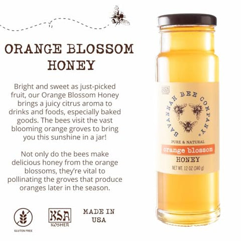 Savannah Bee Company Honey - Pure, Natural, Organic Raw Honey (12.00 Ounce (Pack of 1), Orange Blossom)