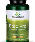 Swanson Epic-Pro 25-Strain Probiotic 30 Billion CFU Digestive Health Immune System Support Prebiotic Nutraflora FOS 30 DRcaps Veggie Capsules (Caps)