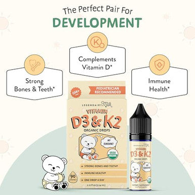 Legendairy Milk Vitamin D Drops For Infants Organic Baby Vitamin D3 K2 Liquid 400 Iu Vegan For Newborns Toddlers & Kids Childrens Supplement For Strong Bones & Teeth Sugar Free 90 Servings
