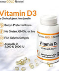 California Gold Nutrition Vitamin D3 125 Mcg (5000 Iu) 360 Fish Gelatin Softgels 5 Pack