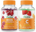 Lifeable Iron With Vitamin C + Vitamin C 1050Mg Gummies Bundle Great Tasting Vitamin Supplement Gluten Gmo Chewable Gummy