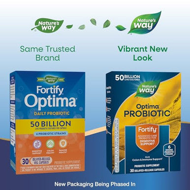 Nature'S Way Fortify Optima Probiotic For Men And Women 50 Billion Live Cultures 6 Strains Supports Digestive And Immune Health 30 Capsules (Packaging May Vary)