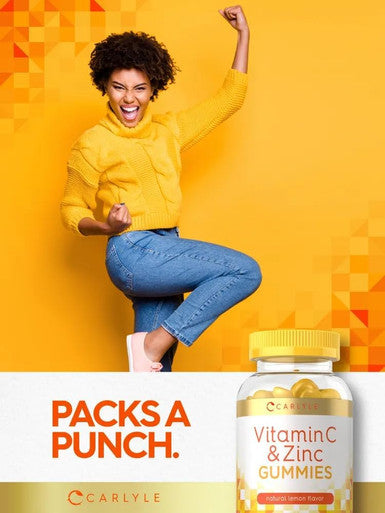 Carlyle Vitamin C and Zinc Gummies | 70 Count | Vegan Non-GMO and Gluten Supplement | Lemon Flavor
