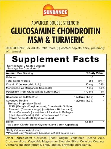 Sundance Glucosamine Chondroitin Msm And Turmeric 60 Caplets Double Strength Nongmo And Gluten Supplement