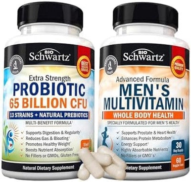 Advanced Daily Men'S Multivitamin With Vitamin C A B D3 E And Zinc (1 Month Supply) Plus 65 Billion Cfu Daily Probiotic Supplement (1 Month Supply)