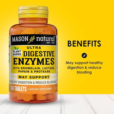Mason Natural Plantbased Ultra Digestive Enzymes With Bromelain Lactase & Papain Supports Digestion & Bloating Relief 60 Capsules Pack Of 3