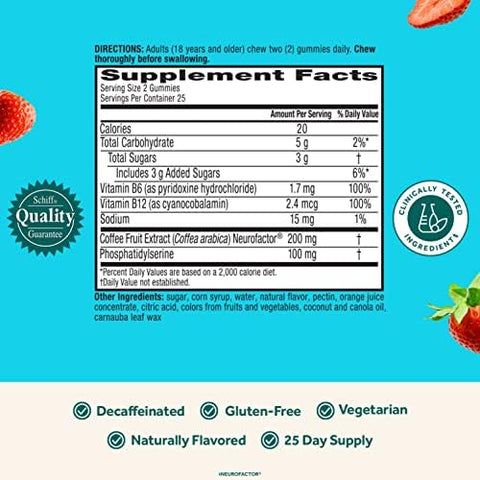 NEURIVA Plus Brain Supplement for MemoryFocus and Concentration+Cognitive Function with Vitamins B6 and B12 and Clinically Tested Nootropics Phosphatidylserine and Neurofactor50ct Strawberry Gummies