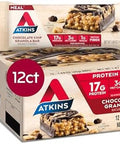 Atkins Creamy Milk Chocolate Protein Shake 30G Protein 12 Count + Chocolate Chip Granola Bar 17G Protein 12 Count