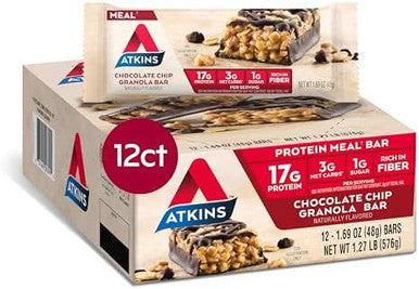 Atkins Creamy Milk Chocolate Protein Shake 30G Protein 12 Count + Chocolate Chip Granola Bar 17G Protein 12 Count