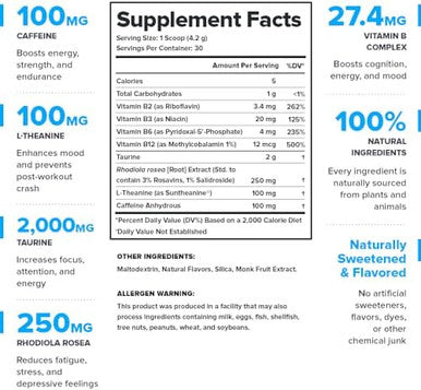 Legion Energy Supplement Unflavored Energy Drink Powder Caffeine Powder With Taurine & Vitamin B Complex Naturally Sweetened Energy Powder For Healthy Energy Drinks (120G)