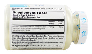 KAL Magnesium 400 mg ActiSorb 400mg | 60ct