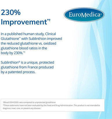 Euromedica Clinical Glutathione - 60 Tablets - Powerful Antioxidant Support For Nerve & Brain Cells - Unique Form Of Glutathione - Increased Potency, Stability - 30 Servings