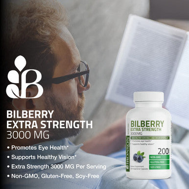 Bronson Bilberry Extra Strength 3000 mg Vaccinium Myrtillus, Promotes Eye Health and Supports Healthy Vision - Non GMO, 200 Vegetarian Capsules
