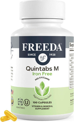 Freeda One Daily Multivitamin Without Iron - Quintabs-M Iron-- Kosher, Balanced Multivitamin Supplements For Adults, Men & Women'S Health Complete Multivitamins (100 Capsules)