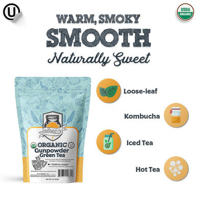 Fermentaholics Usda Organic Loose-Leaf Gunpowder Green Tea - Perfect For Homebrewing Kombucha Hot Tea And Iced Tea - Ou her Premium Taste Aroma And Flavor