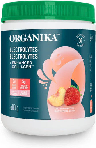Organika Electrolytes + Enhanced Collagen - Strawberry Peach - Hydration + Protein 600 Gram & Electrolyte Drink Mix - Raspberry Flavour- Zero Sugar, Hydration- 350 Gram - 100 Servings