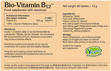 Bio Vitamin B12 Tablets By Pharma Nord - Active Methylcobalamin 60 Vegan Chewable Tablets