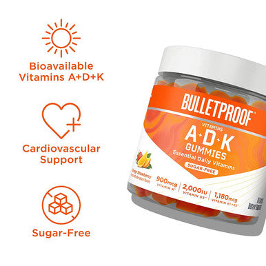 Bulletproof Vitamins A+D+K, 60 Sugar-Free Gummies, Strawberry Orange Flavor |Turmeric Sugar-Free Gummies, 60 Count, Peach Ginger