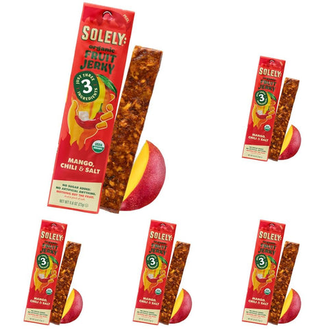 Solely - Organic Mango Fruit Jerky - 12 Individually Wrapped Fruit Strips - Fruit Leather Made from Dried Fruits - Healthy Snacks, Vegan - 0.8oz (23g)
