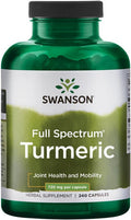 Swanson Turmeric Antioxidant Joint Health Cardiovascular Liver Detox Mood and Memory Support Supplement Curcuma Longa (Rhizome) 720 mg 240 Capsules 120 Servings 1.44 Grams per Serving